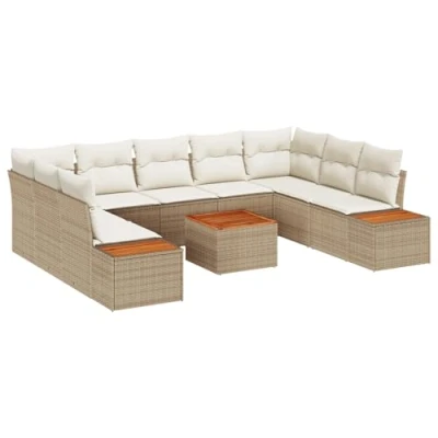 Afbeelding van vidaXL 10 Delige Tuin Sofa Set met Kussens Beige Poly Rattan Acacia