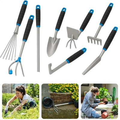 Afbeelding van Cheqo Tuingereedschap Set Tuingereedschapset 8 Delig Tuinset Tuin Metaal en Kunststof Schep Hark Voegms Tuinklauw