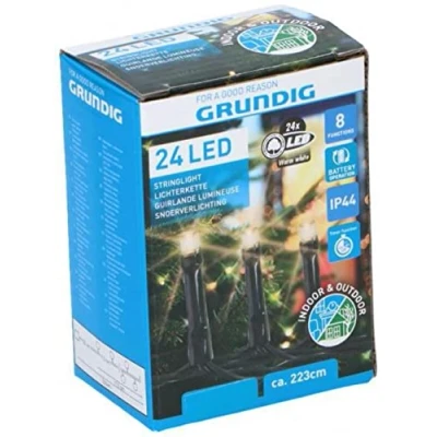 Afbeelding van Grundig Kerstverlichting 24 LED 223 cm 8 Functies In &amp; Outdoor op Batterijen Warm Wit
