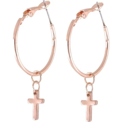 Afbeelding van Behave Oorbellen oorringen kruisje rosé kleur 4cm