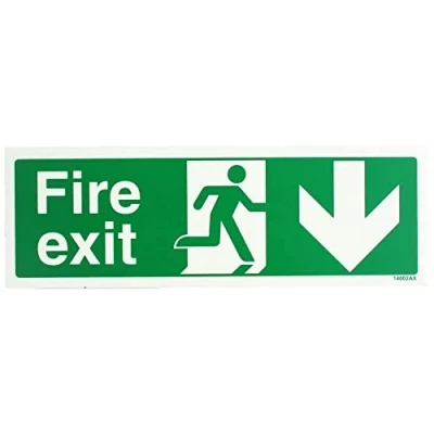 Afbeelding van VSafety Glow In The Dark Fire Exit Pijl Down Teken 300mm x 100mm Stijf Plastic