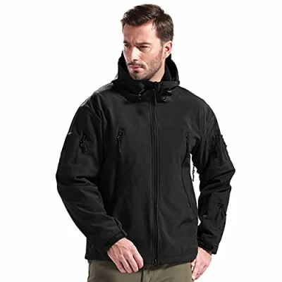 Afbeelding van FREE SOLDIER softshell jas militaire voor heren, outdoor fleece voering, winddicht, waterdicht, met capuchon, tactische jassen, warm, meerdere zakken jachtwandelingen en heren