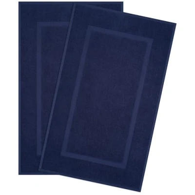 Afbeelding van Hammetex Badmatset, 2 delig, 100% katoen, douchemat voor badkamer, absorberend, wasbaar, 51 x 86 cm, grote badmatten, donkerblauw