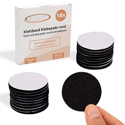 Afbeelding van ECENCE 18x Klittenband, zelfklevend herbruikbare Plakpads voor auto, huishouden, muren, vloer, extra sterk, bevestiging zonder te boren Zwart