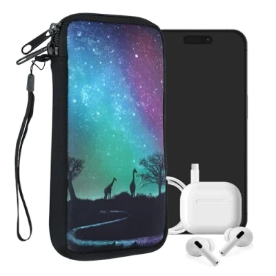 Afbeelding van kwmobile hoesje voor smartphones XL 6,7/6,8&quot; hoes van Neopreen Sterrenhemel Giraffe design zwart / donkerblauw roze binnenmaat 17,2 x 8,4 cm