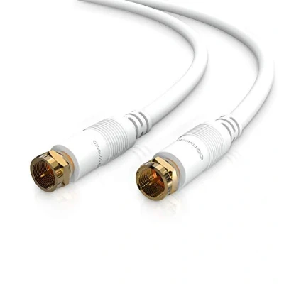 Afbeelding van conecto HQ SAT antennekabel, satellietkabel aansluitkabel voor DVB S/S2 4K UHD 1080p Full HD HDTV 3D (coaxkabel, F connector, dubbele afscherming, vergulde stekker) wit, 3,0 m