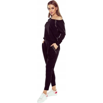 Afbeelding van Eldar Felicity Stijlvol viscose trainingspak met elegante gouden accenten gemaakt in Europa hoogwaardig huispak Lange Mouw Broek zwart XS/S