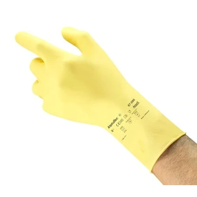 Afbeelding van Ansell 8708X/87245 AlphaTec 87 086 multifunctionele werkhandschoenen, goedgekeurd voor contact met voedsel, robuust en flexibel, katoen velours binnenkant, maat 9.5 (1 paar),Geel