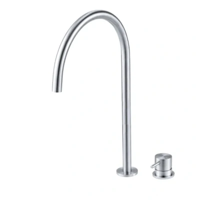 Afbeelding van Waterevolution Flow 2 gats wastafelkraan volledig RVS met hoge U 213mm uitloop T1122UIE