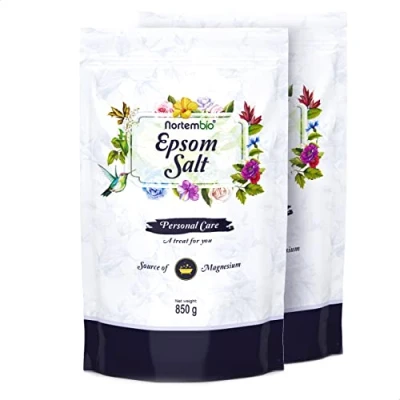 Afbeelding van Nortembio Epsom Zout 2x850 g. Geconcentreerde bron van Magnesium. 100% Zuiver. Badzout en Persoonlijke Verzorging. Spierontspanning goed slapen. Beschikbaar E Book.