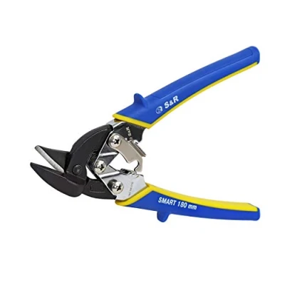 Afbeelding van S&amp;R Mini Plaatschaar/Metaalschaar Ideal Serie, gesmede en geharde chromen molybdeenmessen HRC 60 62, sterk wendbaar, 180mm, links snede gesneden, met rubber beklede handgrepen