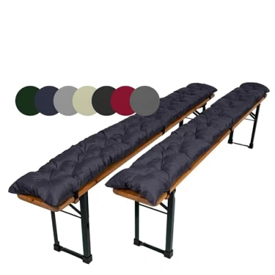 Afbeelding van TexDeko® Garden Set van 2 bierbankkussens voor biertent, gewatteerd, uv bestendig, waterafstotend, 180 x 25 cm, gezellig zitkussen bierbank, feesttentgarnituur (antraciet)