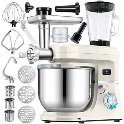 Afbeelding van KESSER® 3 in 1 universele keukenmachine K KM 3000 met vleesmolen, kneedmachine, multifunctionele roermachine, 5,5 l kom roergereedschappen, 1,5 sapcentrifuge, worstset, pasta en koekjesvormen, koper