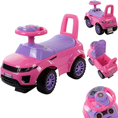 Afbeelding van Loopauto vanaf 1 jaar, bobby auto, kinderauto 12 maanden, babyauto, babywalker met claxon en motorgeluiden (Roze)