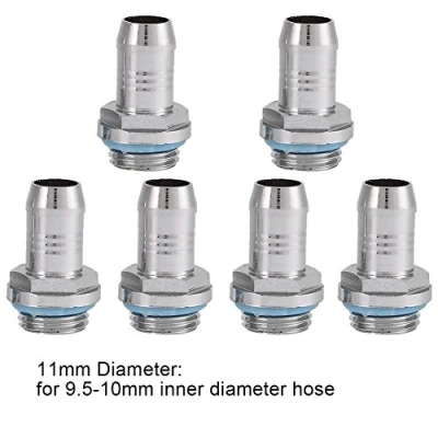 Afbeelding van Bewinner Barb aansluitingen 6 PCs PC waterkoeling 2 touch aansluiting G1 / 4 schroefdraadaansluiting voor buis, roestvrij staal (11 mm)
