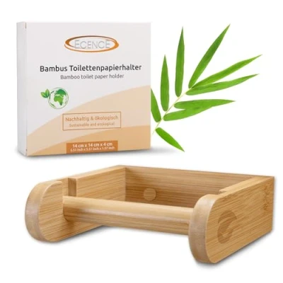 Afbeelding van ECENCE 1x toiletrolhouder Wandmontage zonder boren natuurlijke bamboe Biologische wc papierhouder