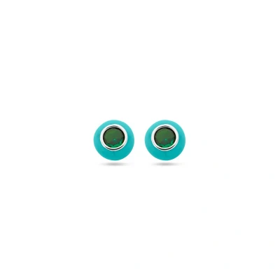 Afbeelding van Zilver Gerhodineerd Oorknoppen Turquoise Emaille En Groen Zirkonia 1338939