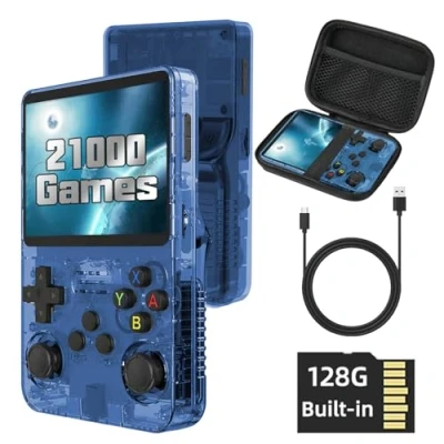 Afbeelding van R36S handheld gameconsole, retro ingebouwd in open source Linux systeem, 128G TF kaart, 20.000 games, 30 emulatoren, 3,5 inch IPS scherm, 3000 mAh, gameconsole met tas