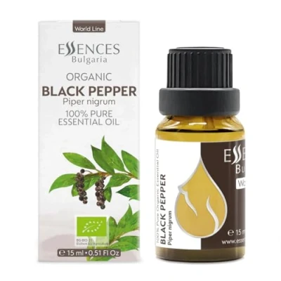 Afbeelding van Essences Bulgaria Biologische Zwarte Peper Essentiële Olie 15ml Piper nigrum 100% Puur en Natuurlijk Onverdund Therapeutische Kwaliteit Aromatherapie Cosmetica Wreedheidvrij Niet GMO