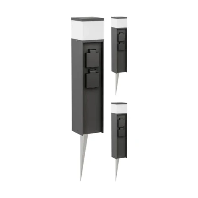 Afbeelding van ledscom.de 3 stuks meerpaal POMI met grondspies voor buiten, 39cm, zwart, 2 fittingen, incl. G9 lamp, 501lm, warm wit