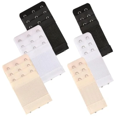 Afbeelding van kurkip 6 stuks beha verlengstukken, verlenging, 2 haken &amp; 3 haken, elastische sluiting, geschikt voor vrouwen en dames (zwart, wit,