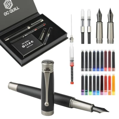 Afbeelding van GC QUILL Vulpenset fijne en middelgrote penpunten, inclusief 18 inktcartridges, inktnavulconverter inktspuitvulling, cadeau voor schrijven dagboek kalligrafie MU 13