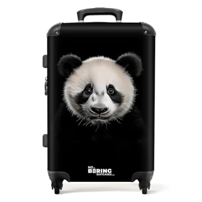 Afbeelding van NoBoringSuitcases.com® Koffer groot Rolkoffer lichtgewicht Pandabeer portret op zwarte achtergrond Reiskoffer met 4 wielen Grote trolley XL 20 kg bagage