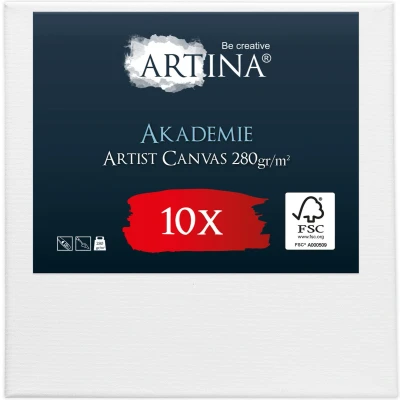 Afbeelding van Artina Akademie Set van 10 Schilderdoeken Canvas 30x30 cm Spieraam FSC® Hout Wit 100% Katoen 280 g/m135