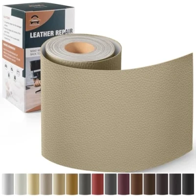 Afbeelding van Leder reparatie kit, 10 x 160 cm OAZ kunstleer zelfklevend, kit lederen patch zelfklevende patches voor autostoelen meubels sofa tassen,Khaki