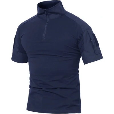 Afbeelding van Korte Mouwen Tactische Overhemden voor Heren Militair T Shirt Outdoor Overhemd Tactisch Gevechtsoverhemd met Ritsluiting Blau Maat S