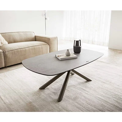 Afbeelding van DELIFE Salontafel Sarita 120x70 cm keramiek Aspetto Concreto betonkleurig onderstel Effectkleur Titanium