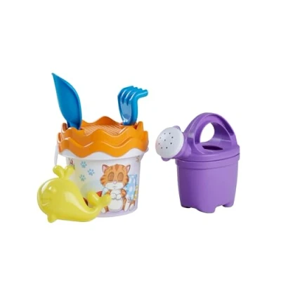Afbeelding van Kat baby emmerset, 6 delig, emmer, zeef, zandvorm, schep, hark, gieter, H: 11 cm, D: 14 cm