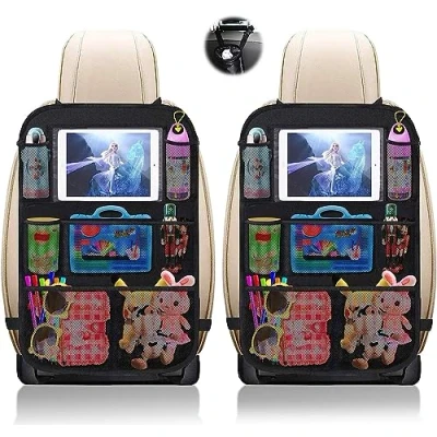 Afbeelding van Rugleuningbeschermer, 2 stuks, grote zakken, 600D Oxford stof, waterdicht, met 10 inch iPad/tablettas, kick mat bescherming voor autostoel