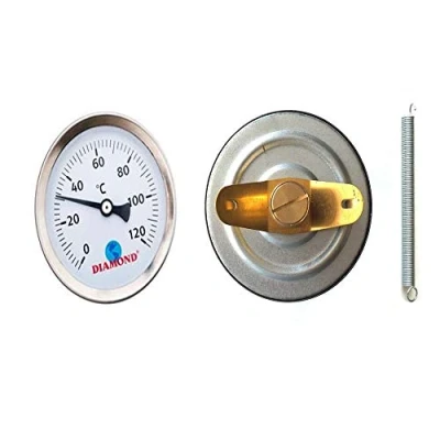 Afbeelding van Clip Op Warm Water Pijp Thermometer 0 120C 63MM Temperatuurmeter Met Lente Bimetaal Rvs Oppervlakte Contact