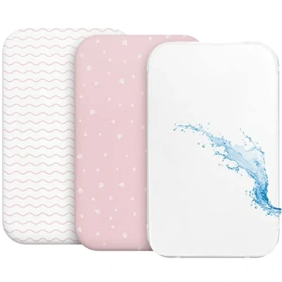 Afbeelding van Hoeslaken Cododo (Set van 2) + 1 Waterdichte Matrashoes met Elastiek 3 in Afmeting 55x90 cm Compatibel wiegjes, ledikanten en wiegjes Voor Meisjes Jongens Rozen