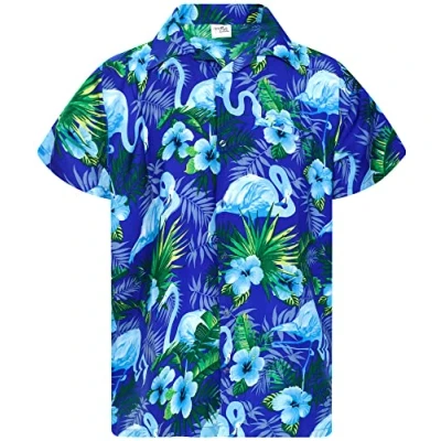 Afbeelding van King Kameha Hawaïhemd hemd met korte mouwen zomerhemd partyhemd, Flamingoflowers blueturquoise, L
