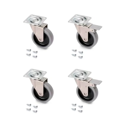 Afbeelding van Emuca 2036321 Pack van 4 grijze zwenkwielen voor meubels (2 met rem en 2 zonder rem) 75mm diameter bevestigingsplaat kogellagers,Grijs