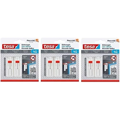 Afbeelding van Tesa klevende spijker, verstelbaar, voor op behang en pleisterwerk, zelfklevend, powerstrips, 6 spijkers (draagvermogen elk 1 kg)