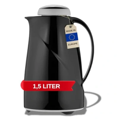 Afbeelding van Helios Thermoskan, 1,5 liter, kunststof, zwart, draaisluiting, vaatwasmachinebestendig