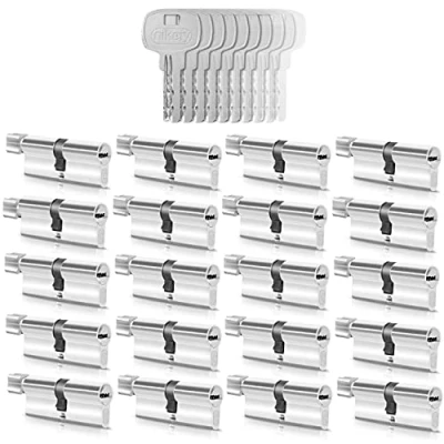 Afbeelding van Gercar Knopcilinders, 20 stuks, gelijksluitend, set van cilindersloten 30/30, incl. 100 sleutels, 60 mm deurslot, 20, met nood en gevaarfunctie, lengte mm, A:30 B:30