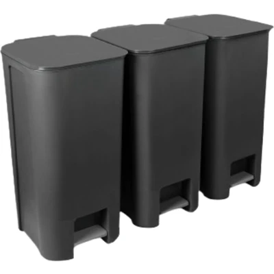 Afbeelding van Practic Set van 3 afvalbakken 3x40l pedaalemmer Grafiet