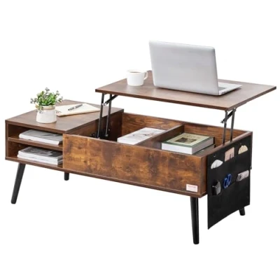 Afbeelding van VEVOR 100 cm rechthoekige extra opbergzakken, pop up salontafel voor woonkamer, bruin, x 49,8 40