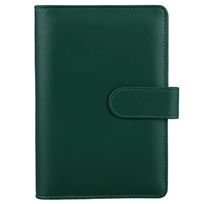 Afbeelding van HAUTOCO PU Lederen A6 Budget Binder Cover, Hervulbare 6 Ring Notebook Folder Persoonlijke Planner voor Geld Organisator, Losse Blad Saving Portemonnee Cash Vulling Binder, Donkergroen