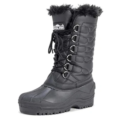 Afbeelding van Polar Dames Nylon Waterdicht Weer Outdoor Sneeuw Eend Winter Regen Manchet Veterschoen Zwart UK6 / EU39 YC0332