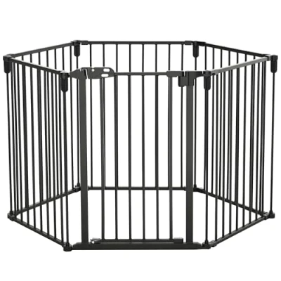 Afbeelding van PawHut Veiligheidsbarrière voor open haard, box honden, opvouwbaar, modulair, 6 panelen, met deur, zonder boren, 362,5 x 76 cm