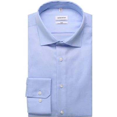 Afbeelding van Seidensticker Zakelijk overhemd voor heren, slim fit, strijkvrij, kent kraag, lange mouwen, 100% katoen, lichtblauw, 38