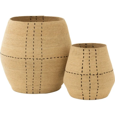 Afbeelding van J Line mand Stippellijnen zeegras naturel/zwart 2 stuks
