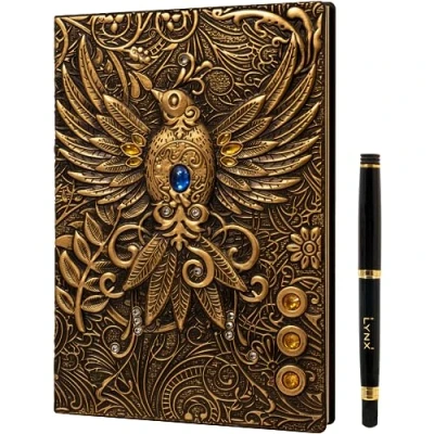 Afbeelding van 3D Faux Leather Notebook Gold Phoenix
