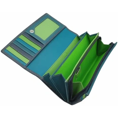 Afbeelding van myledershop Grote rundnappaleer, damesportemonnee, portemonnee, portemonnee met RFID en NFC bescherming, meerkleurig, donkerblauw, Eén maat, Modern