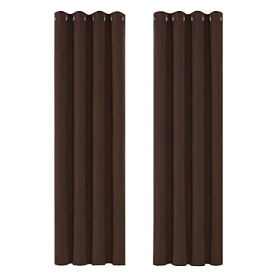 Afbeelding van Deconovo Verduisterende Gordijnen voor de Woonkamer, Thermische met Oogjes, Warmtewerende Stof, 140x200 cm (B x H), Chocolade, 2 Stuks